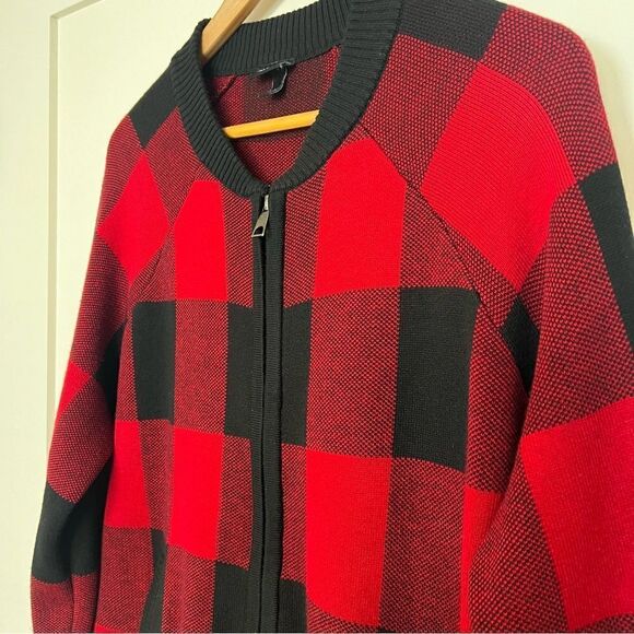 Torrid Red Plaid Long Sleeve Raglan Bomber Cardigan Zip Sweater Size 0 Large - Picture 4 of 13